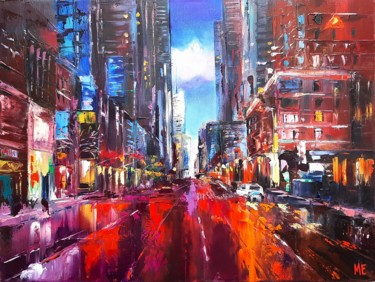 Painting titled "Lights of the big c…" by Elena Hontar, Original Artwork, Oil