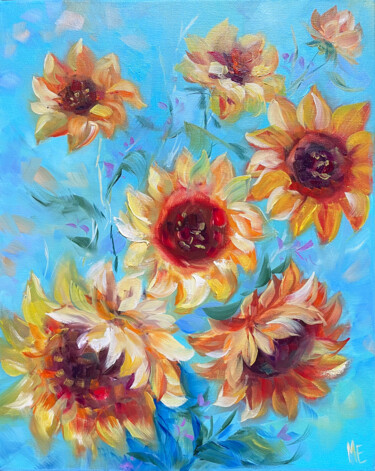 Painting titled "Sunflowers of Peace" by Elena Hontar, Original Artwork, Oil