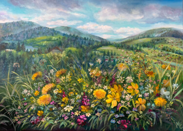 Painting titled "Spring in the Carpa…" by Elena Hontar, Original Artwork, Oil