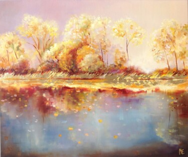 Painting titled "GOLD AUTUMN" by Elena Hontar, Original Artwork, Oil