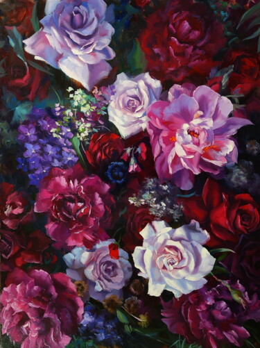 绘画 标题为“"Flower composition"” 由Elena I Gennady Vylusk (Goshiki), 原创艺术品, 油