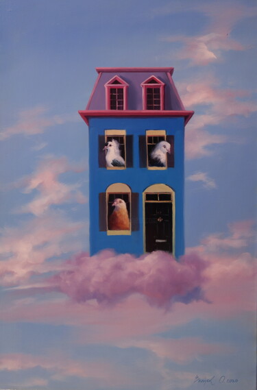 Painting titled ""Dream House"" by Elena I Gennady Vylusk (Goshiki), Original Artwork, Oil Mounted on Wood Stretcher frame