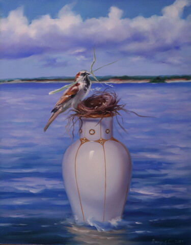 Malerei mit dem Titel ""My island"" von Elena I Gennady Vylusk (Goshiki), Original-Kunstwerk, Öl Auf Keilrahmen aus Holz mon…