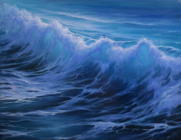 Painting titled ""Wave"" by Elena I Gennady Vylusk (Goshiki), Original Artwork, Oil Mounted on Wood Stretcher frame