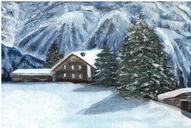 Картина под названием "Домик в горах" - Elena Ievleva, Подлинное произведение искусства, Масло