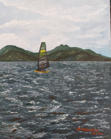 Картина под названием "На озере" - Elena Ievleva, Подлинное произведение искусства, Масло