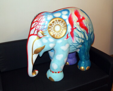 Painting titled "PAINTING OF ELEPHAN…" by Elena Ilina, Original Artwork, Glass