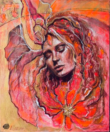 Painting titled "RED GOLD" by Elena Ilina, Original Artwork, Acrylic