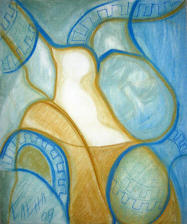 Painting titled "Amphoras and persons" by Elena Ilina, Original Artwork, Pastel