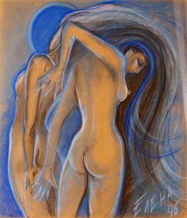 Painting titled "Blue Moon - origina…" by Elena Ilina, Original Artwork, Pastel