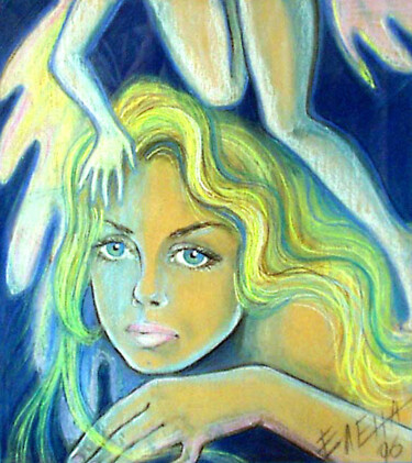 Pintura titulada "Touch Angel" por Elena Ilina, Obra de arte original, Pastel