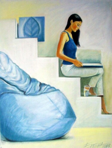 Pittura intitolato "On the steps" da Elena Ilina, Opera d'arte originale, Pastello