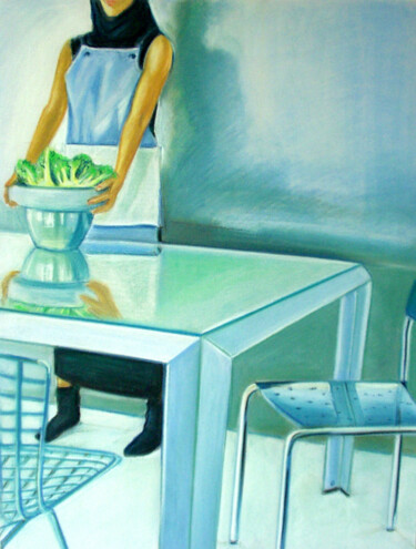 Peinture intitulée "Girl with cabbage" par Elena Ilina, Œuvre d'art originale, Pastel