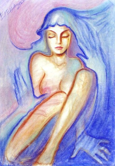 Peinture intitulée "Sky shawl" par Elena Ilina, Œuvre d'art originale, Pastel