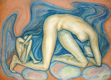 Peinture intitulée "Guardian Angel 1" par Elena Ilina, Œuvre d'art originale, Pastel