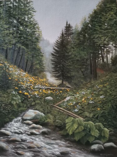 Картина под названием "В горах" - Elena Istomina, Подлинное произведение искусства, Масло Установлен на картон