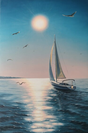 Painting titled "Downwind" by Elena Istomina, Original Artwork, Oil Mounted on Wood Stretcher frame