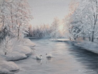 Картина под названием "Winter has covered…" - Elena Istomina, Подлинное произведение искусства, Масло Установлен на картон