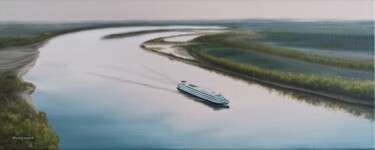 Painting titled "By water roads" by Elena Istomina, Original Artwork, Oil Mounted on Wood Stretcher frame