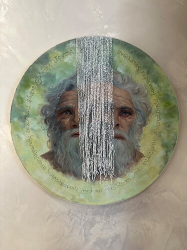Painting titled "Zeus" by Elena Iustus, Original Artwork, Oil Mounted on Wood Stretcher frame