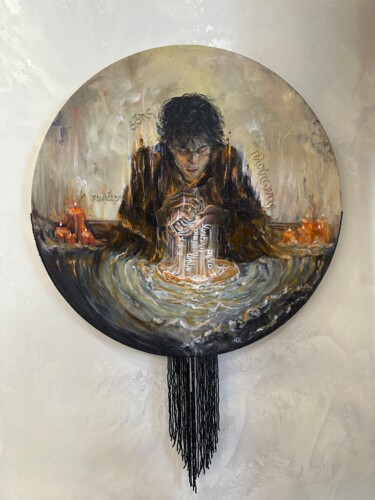 Painting titled "Hades" by Elena Iustus, Original Artwork, Oil Mounted on Wood Stretcher frame