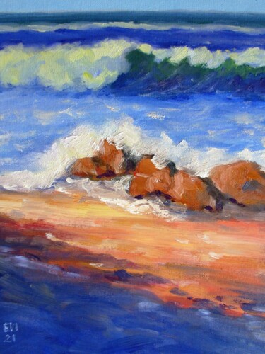 Картина под названием "Seascape wave Origi…" - Elena Ivanova, Подлинное произведение искусства, Масло Установлен на картон