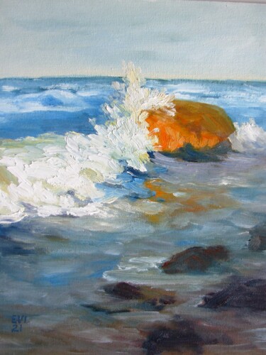 Painting titled "Seascape Original o…" by Elena Ivanova, Original Artwork, Oil Mounted on Cardboard