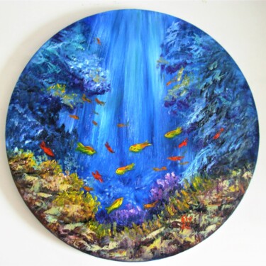 Painting titled "Underwater world Or…" by Elena Ivanova, Original Artwork, Oil Mounted on Wood Stretcher frame
