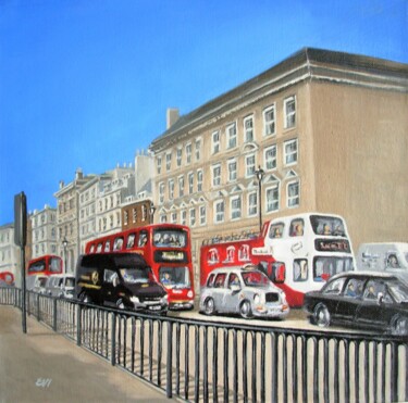 Картина под названием "London street Citys…" - Elena Ivanova, Подлинное произведение искусства, Акрил Установлен на Деревянн…