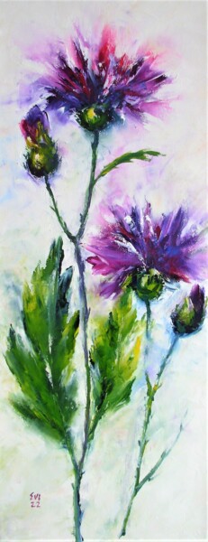 Pittura intitolato "Thistles Floral Ori…" da Elena Ivanova, Opera d'arte originale, Olio Montato su Telaio per barella in le…