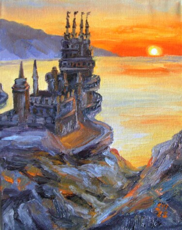 Картина под названием "Castle Seascape Ori…" - Elena Ivanova, Подлинное произведение искусства, Масло Установлен на Деревянн…