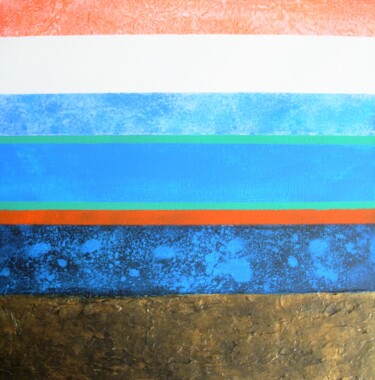 Painting titled "Blue strips abstrac…" by Elena Ivanova, Original Artwork, Acrylic Mounted on Wood Stretcher frame