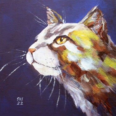 Painting titled "Ginger cat Animal O…" by Elena Ivanova, Original Artwork, Acrylic Mounted on Cardboard