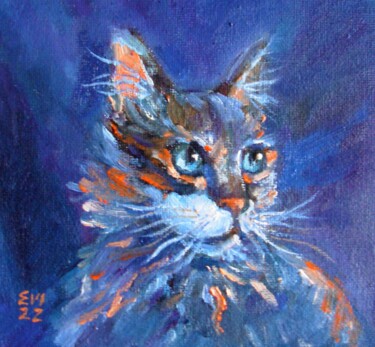 Malarstwo zatytułowany „Cat Animal Original…” autorstwa Elena Ivanova, Oryginalna praca, Olej Zamontowany na Karton