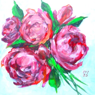 Peinture intitulée "Peonies Floral Orig…" par Elena Ivanova, Œuvre d'art originale, Acrylique Monté sur Carton