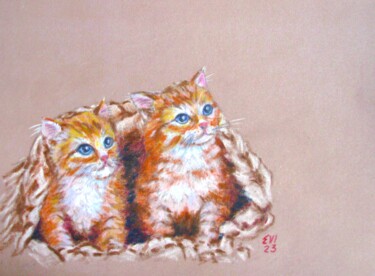 Painting titled "Ginger cats Animals…" by Elena Ivanova, Original Artwork, Pastel