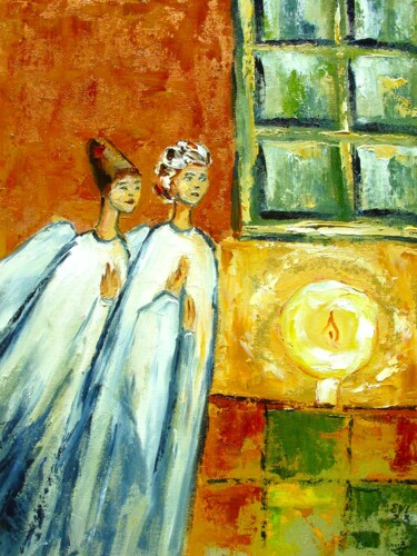 Painting titled "Angels Fantasy Abst…" by Elena Ivanova, Original Artwork, Oil Mounted on Cardboard