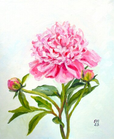 Картина под названием "Peony Floral Origin…" - Elena Ivanova, Подлинное произведение искусства, Масло Установлен на картон