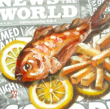 绘画 标题为“Fish and chips Orig…” 由Elena Ivanova, 原创艺术品, 油 安装在纸板上
