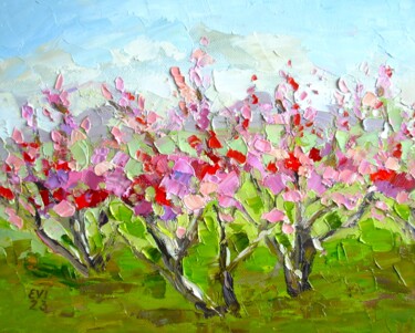 Картина под названием "Blossom Landscape O…" - Elena Ivanova, Подлинное произведение искусства, Масло Установлен на картон