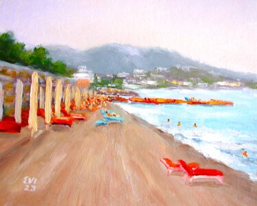 Schilderij getiteld "Summer holiday Seas…" door Elena Ivanova, Origineel Kunstwerk, Olie Gemonteerd op Karton