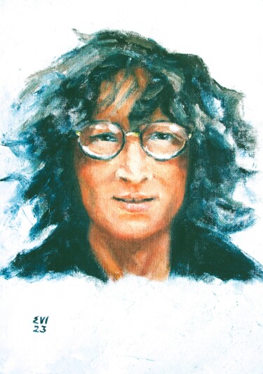 Malerei mit dem Titel "John Lennon Portrai…" von Elena Ivanova, Original-Kunstwerk, Öl Auf Karton montiert