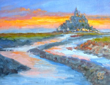 Pintura intitulada "Sunset Landscape Or…" por Elena Ivanova, Obras de arte originais, Óleo Montado em Cartão