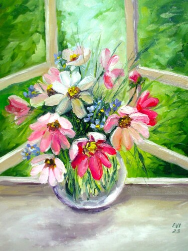 Malerei mit dem Titel "Cosmos Floral Origi…" von Elena Ivanova, Original-Kunstwerk, Öl