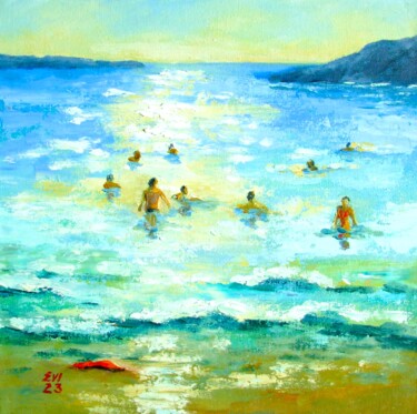 Painting titled "Summer holiday Seas…" by Elena Ivanova, Original Artwork, Oil Mounted on Cardboard