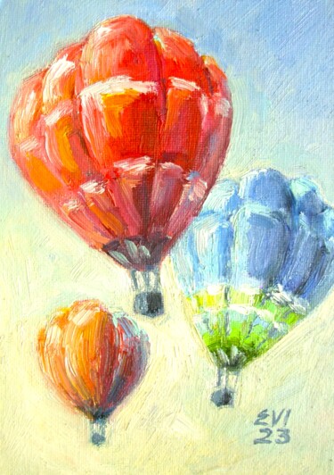 Pintura titulada "Air balloons Fantas…" por Elena Ivanova, Obra de arte original, Oleo Montado en Cartulina