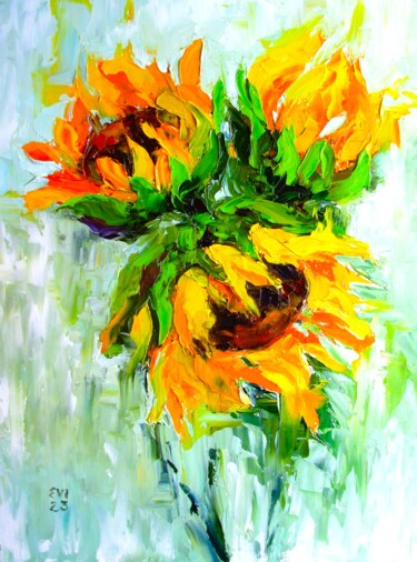 Pittura intitolato "Sunflowers Flowers…" da Elena Ivanova, Opera d'arte originale, Olio Montato su Cartone