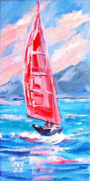 Картина под названием "Yacht 2 of 3 Seasca…" - Elena Ivanova, Подлинное произведение искусства, Масло Установлен на Деревянн…