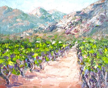Картина под названием "Vineyard Landscape…" - Elena Ivanova, Подлинное произведение искусства, Масло Установлен на Деревянна…