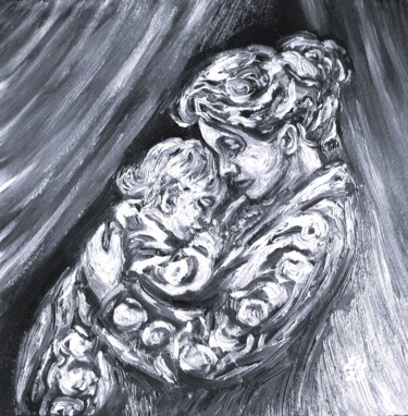 Pittura intitolato "Motherhood Family B…" da Elena Ivanova, Opera d'arte originale, Olio Montato su Telaio per barella in le…